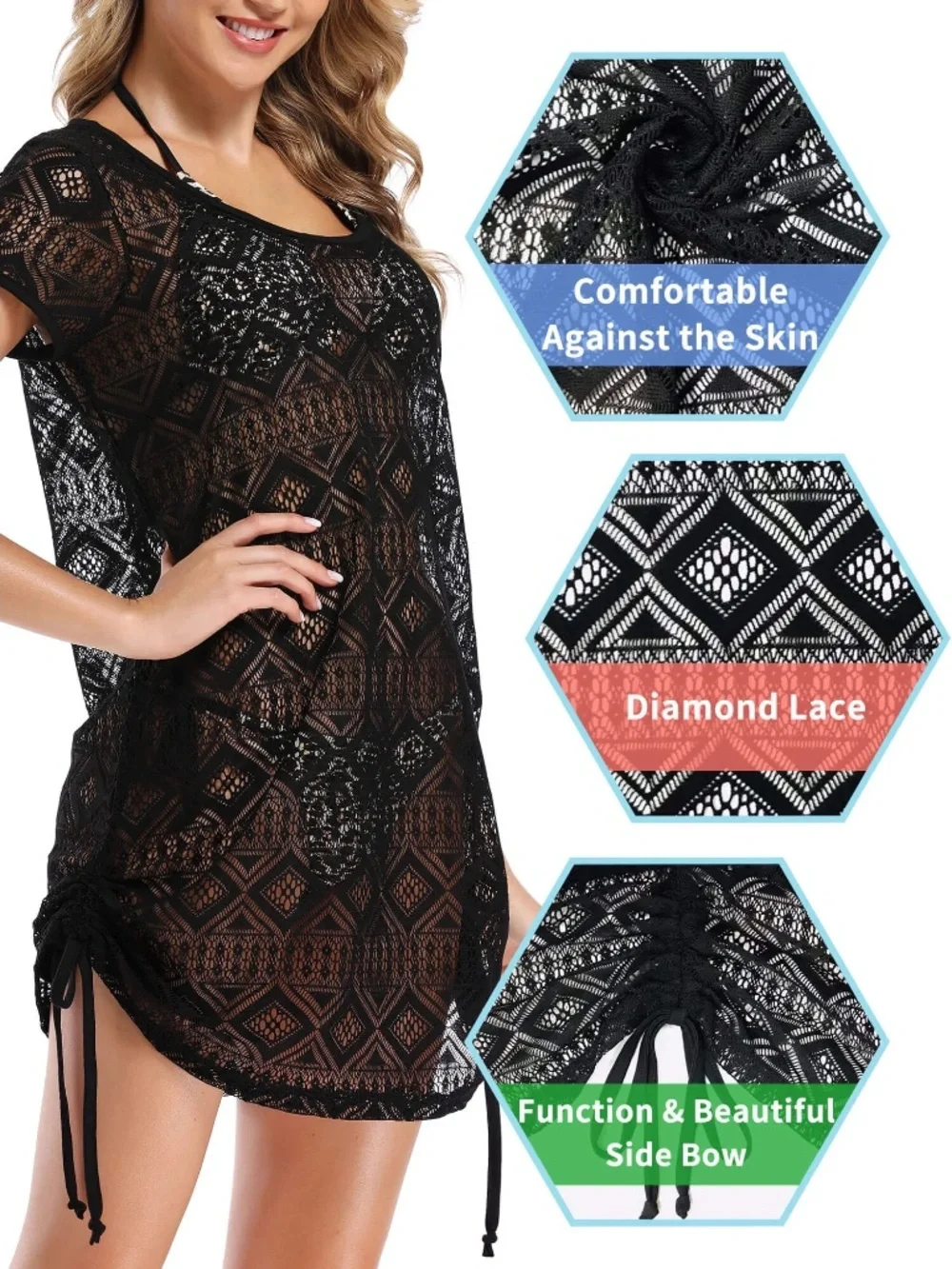 As Rose Rich NWT Swimsuit Cover Up Lace Beach Black Coverup Size L